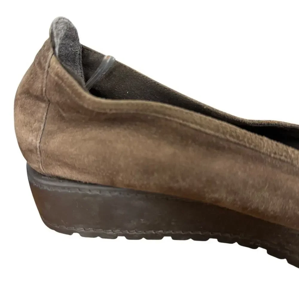 Stuart Weitzman Brown Nubuck Leather Wedge Slip On Casual Comfort Shoes sz 9